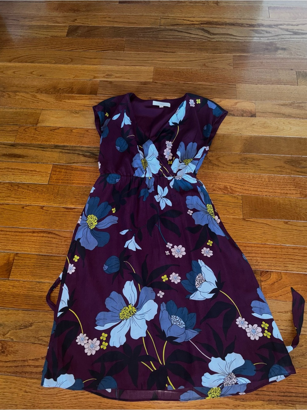 LOFT Plum Floral Wrap-Style Midi Dress